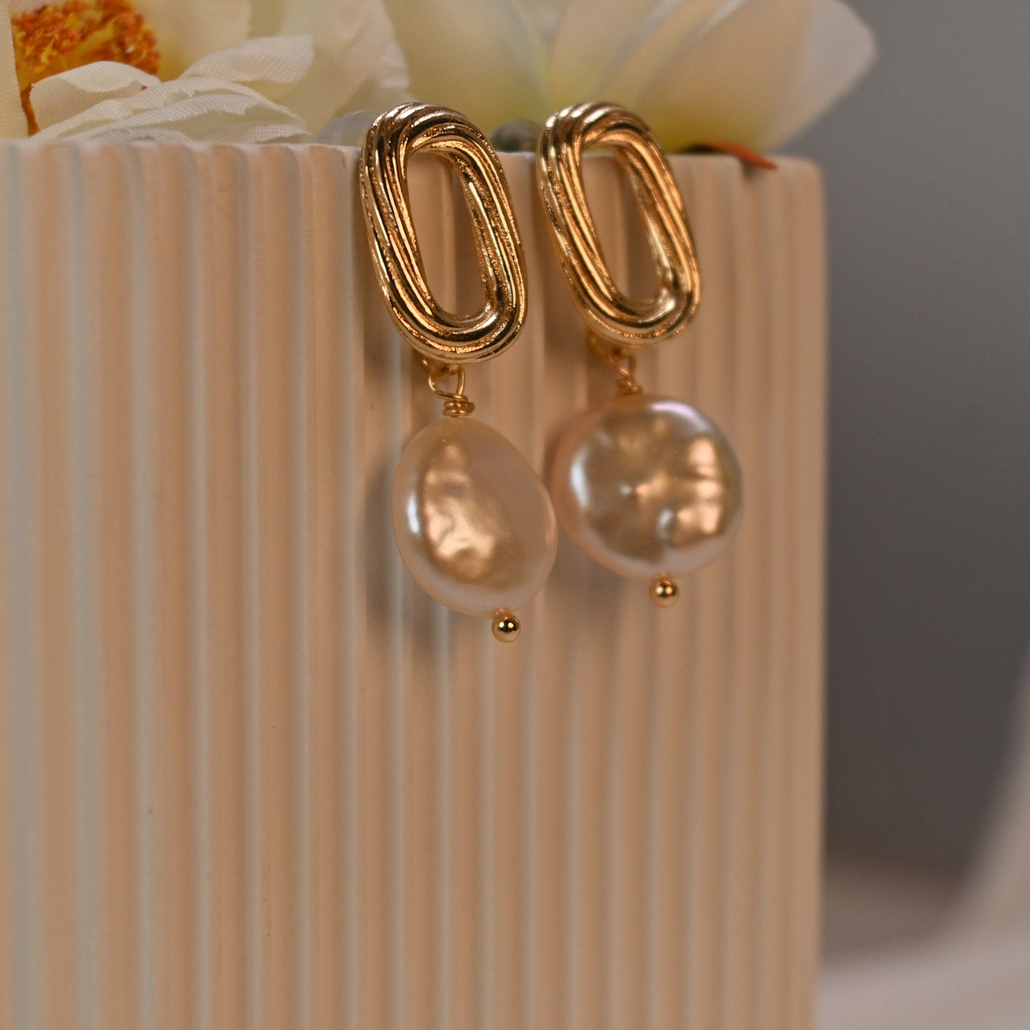 French twist statement baroque pearl earring