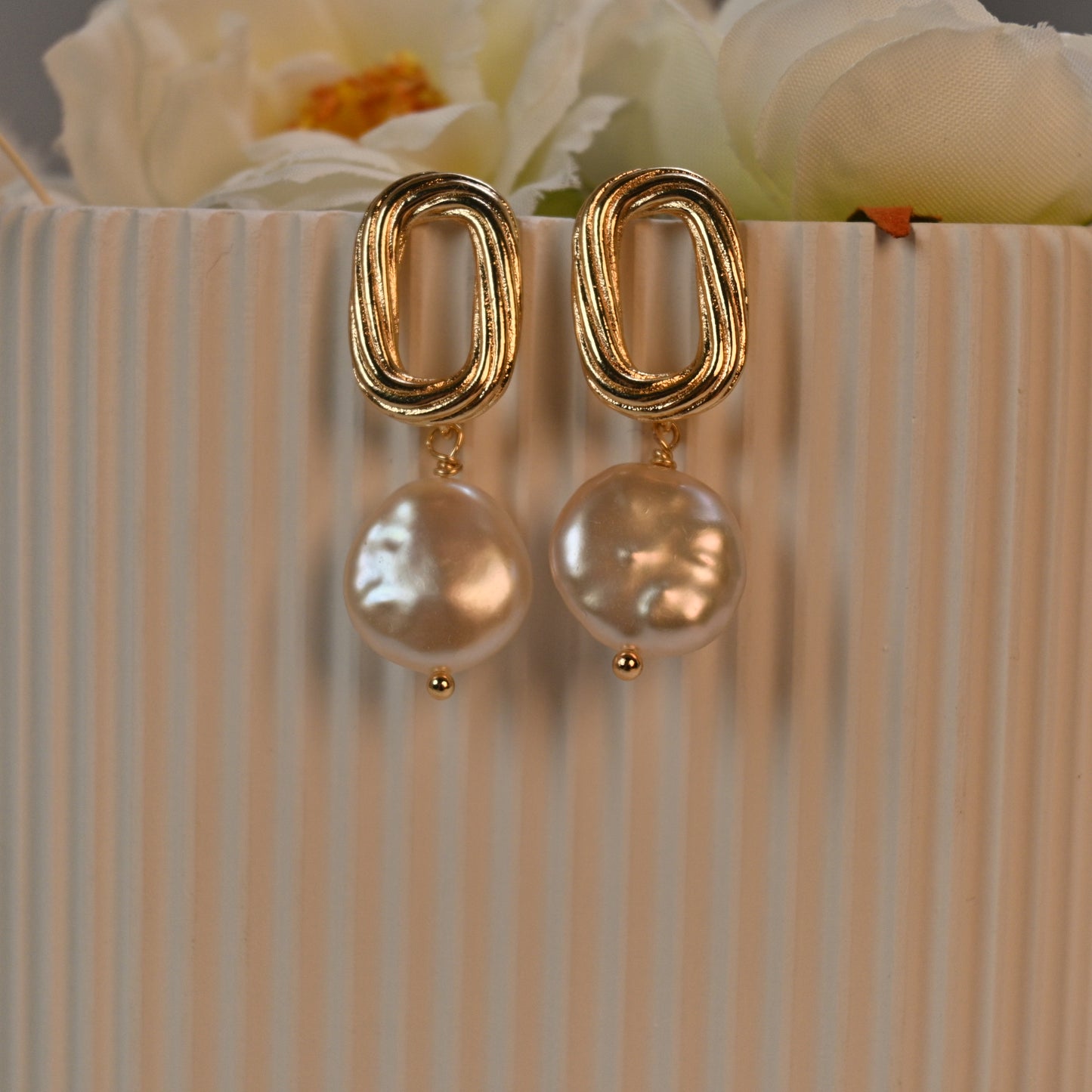 French twist statement baroque pearl earring