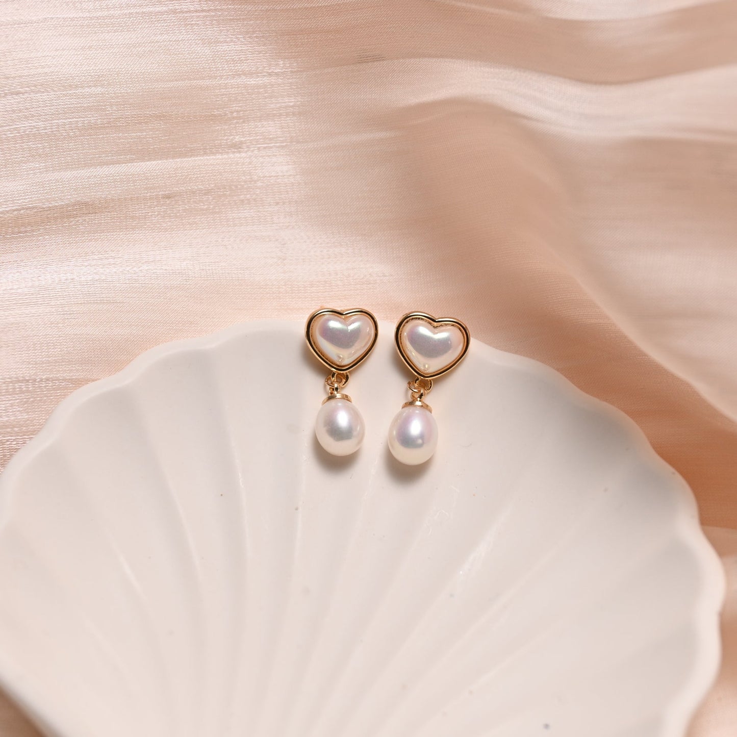 Golden Heart Pearl Drop Earrings - ZG_Pearls14K Gold FilledZG_Pearls14K gold filled