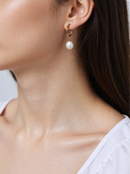 Golden Pearl Hoops freshwater Pearl earring - ZG_PearlsS925/Sterling SliverZG_PearlsSliverSterling silver